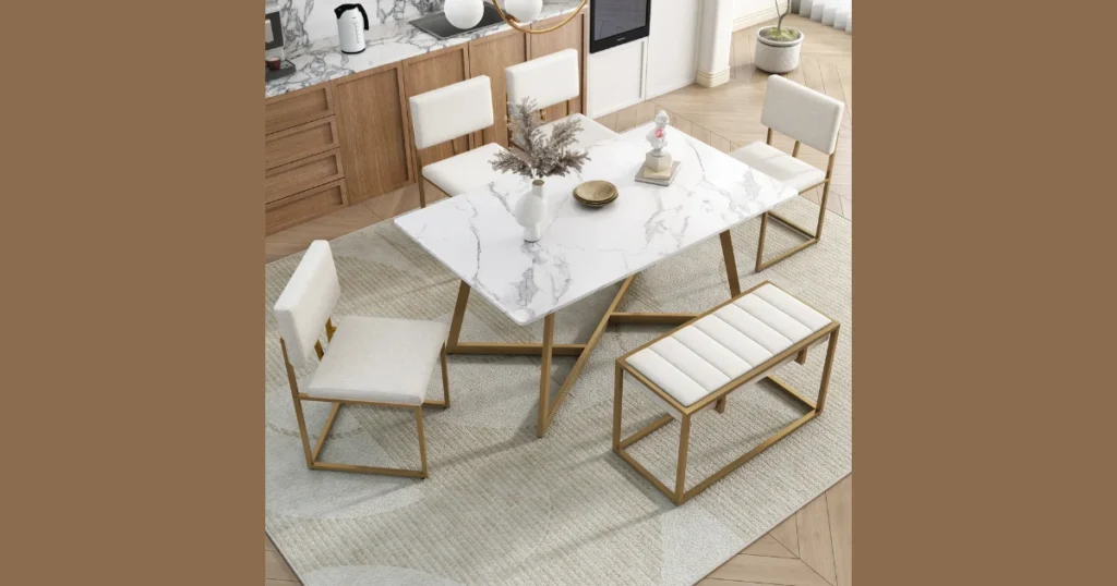 Marble Dining Table with Bench Seating