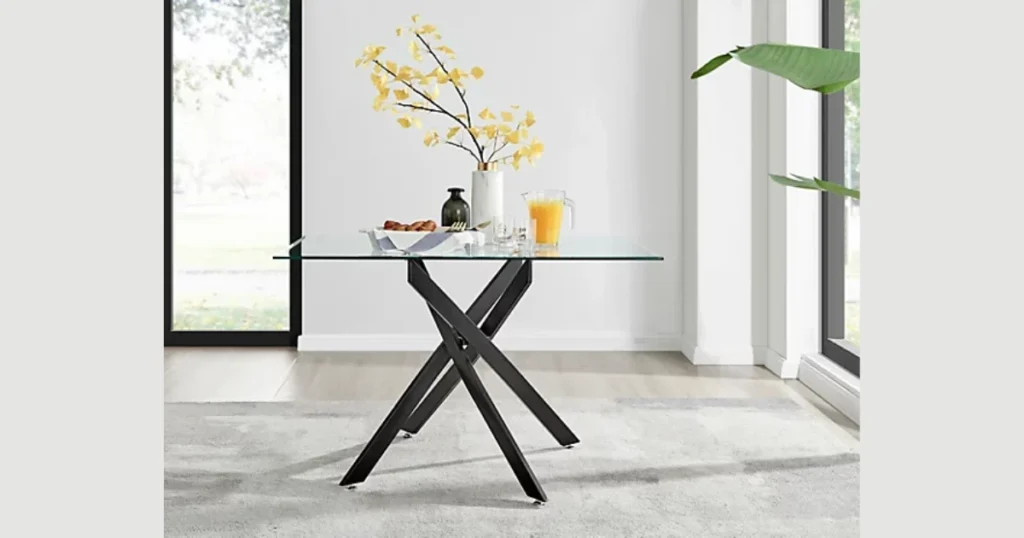 Modern Glass Dining Table with Metal Legs
