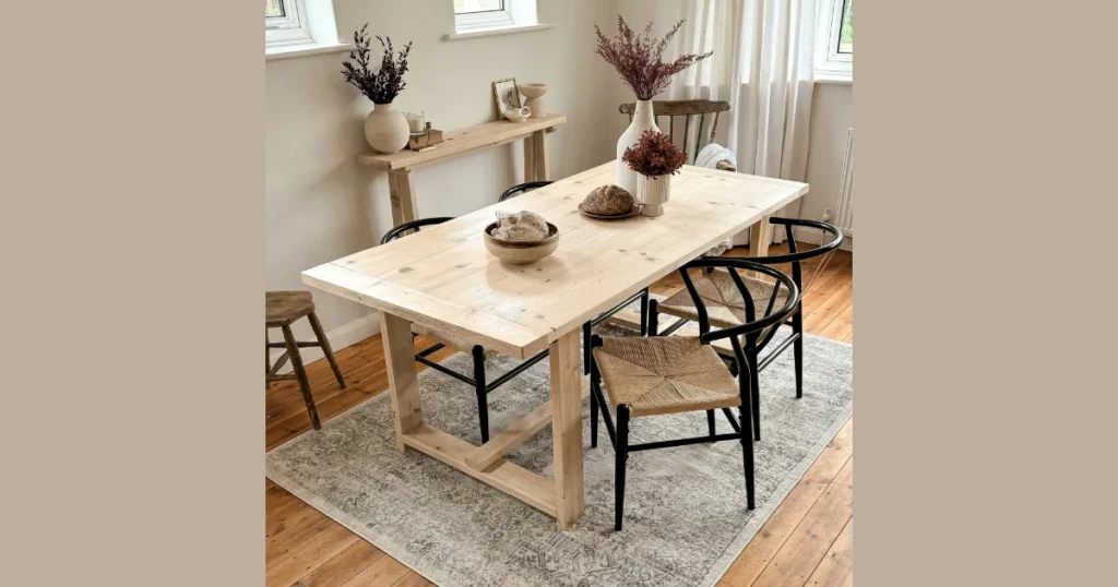 Light Natural Finish Solid Wood Dining Table