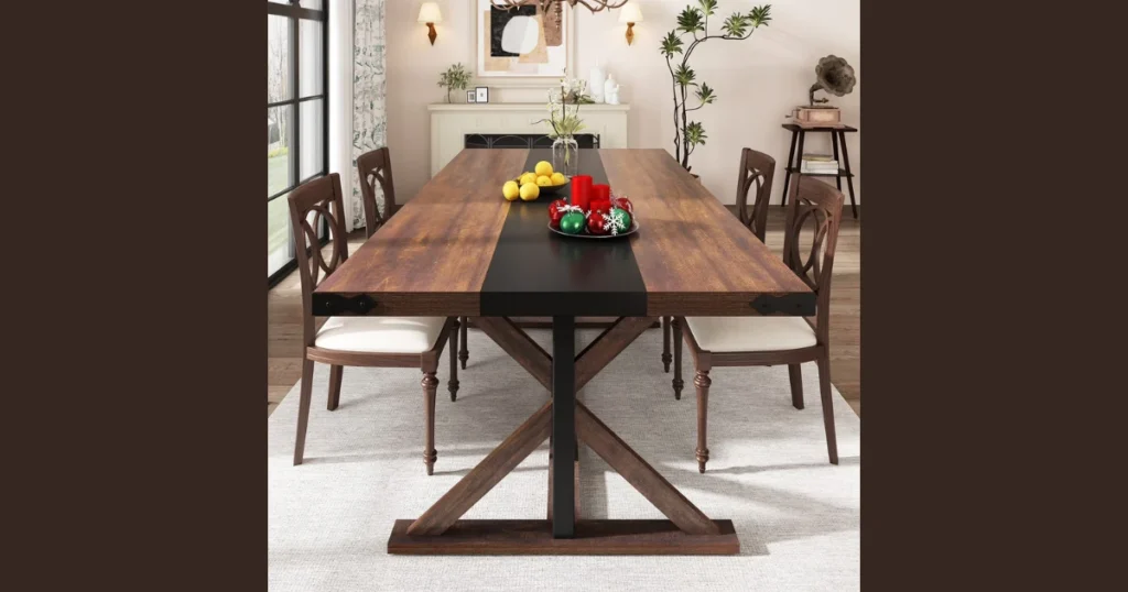 Rectangular Dark Wood Dining Table for 6 to 8 People