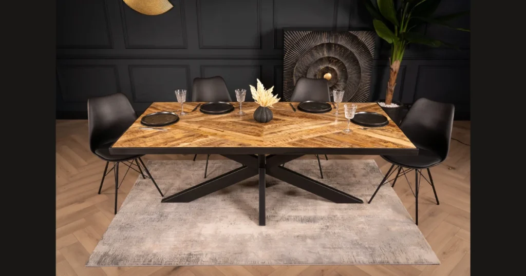 Dark Wood Dining Table with Metal Legs for Industrial Style