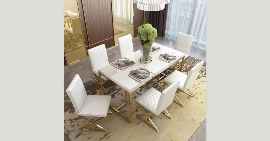 White Marble Dining Table with Gold Metal Base