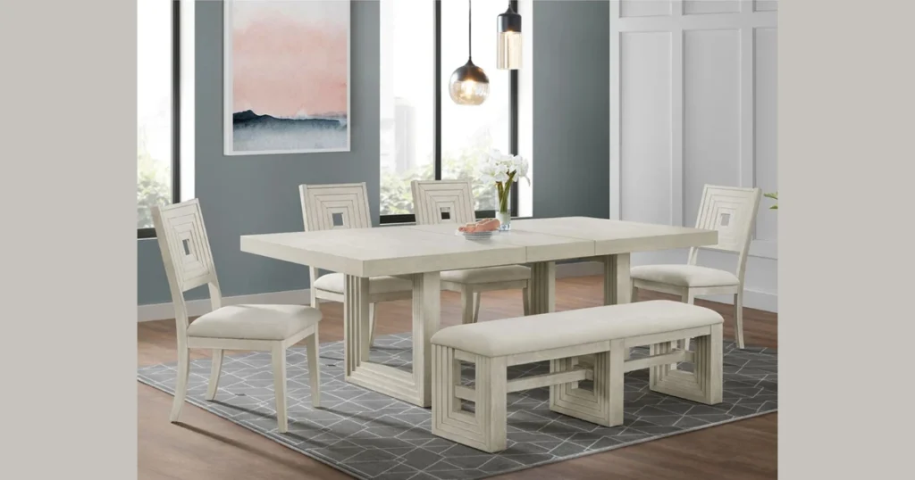 White Dining Table with Bench Seating