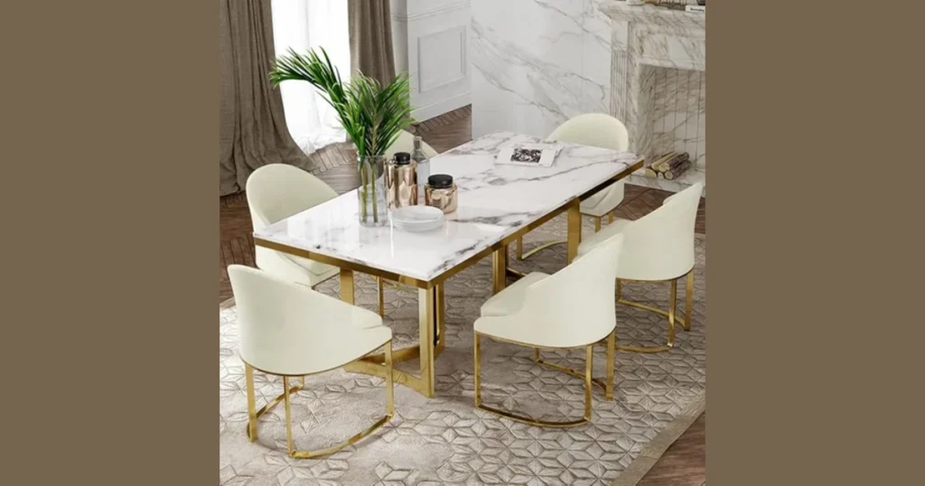 White Dining Table with Gold or Black Metal Legs