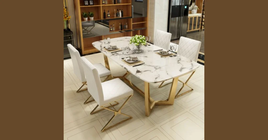 Marble Top Dining Table with Wooden Base