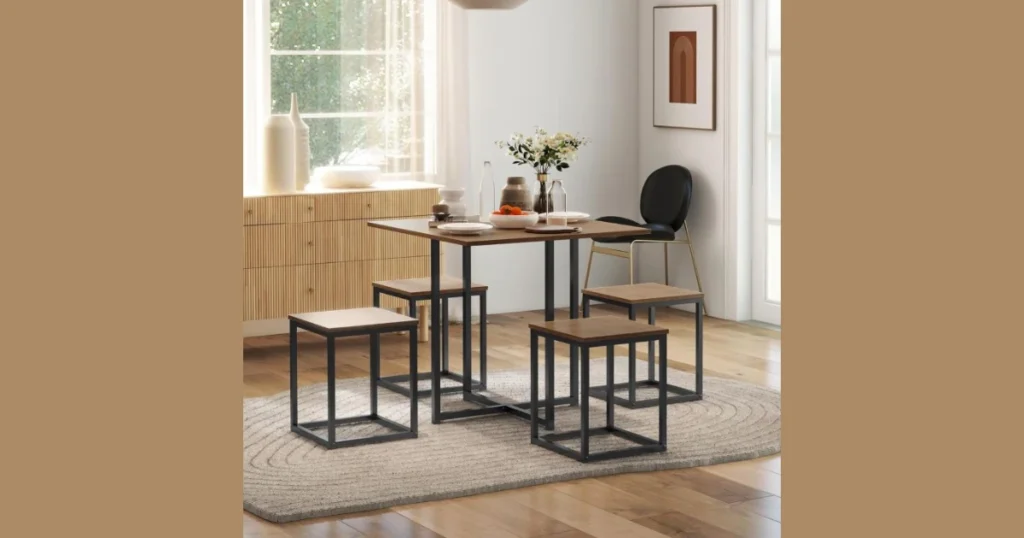 Industrial Style Square Dining Table with Metal Frame