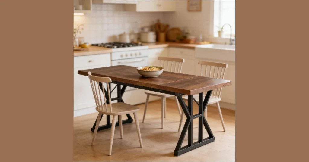 Farmhouse Dining Table with Metal Accents