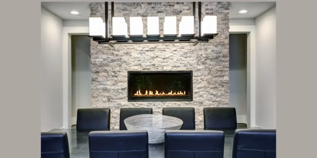 Open Concept Dining Room Fireplace Feature