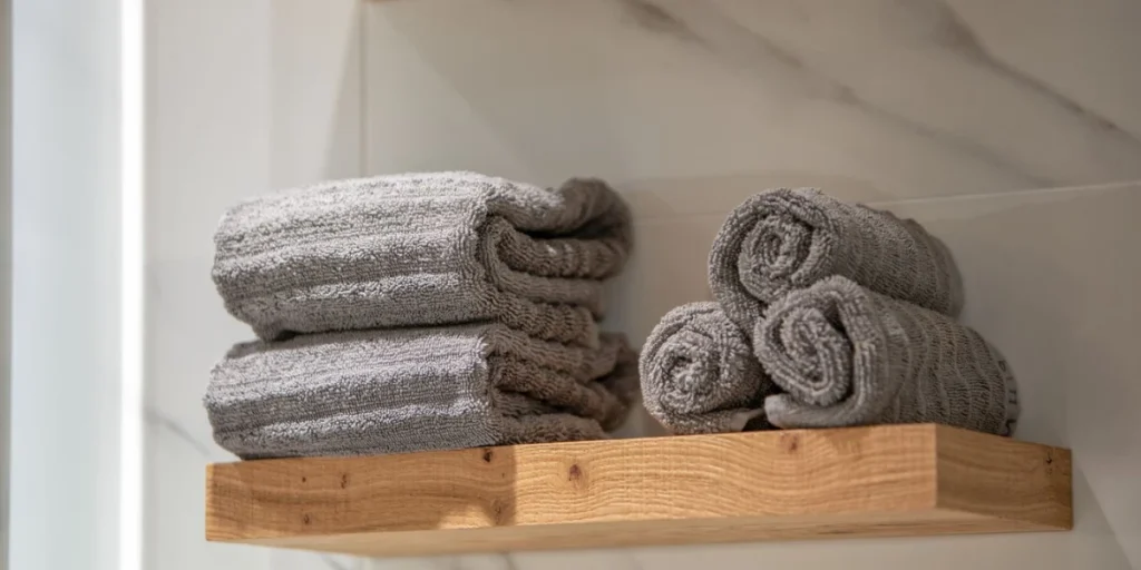 Rolled Towel Storage in Open Cubbies