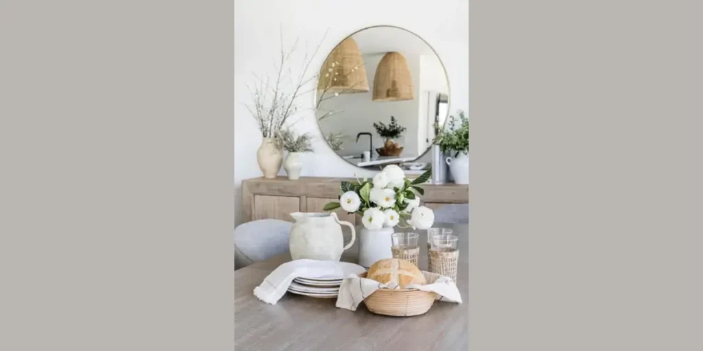 Round Mirror Above Buffet