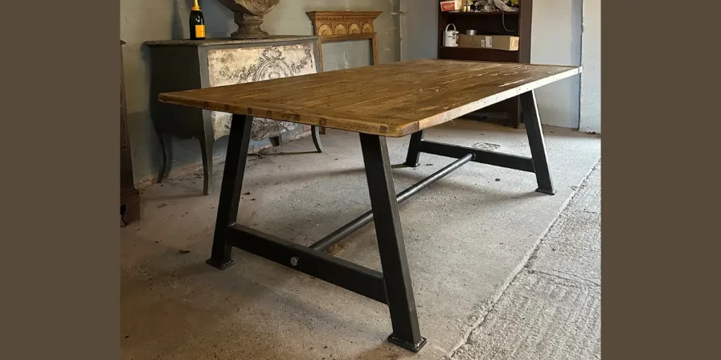 Rustic Oak and Iron Frame Table