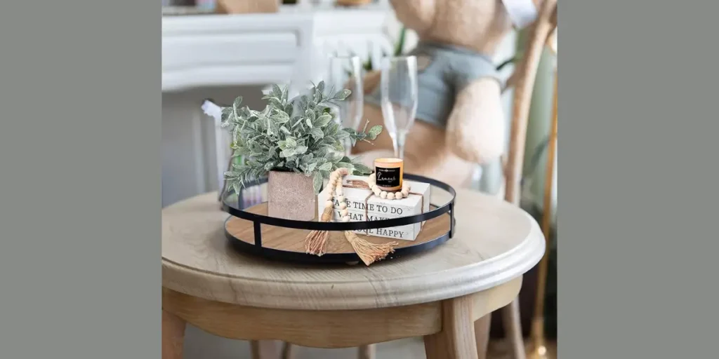 Rustic Wooden Tray with Vase