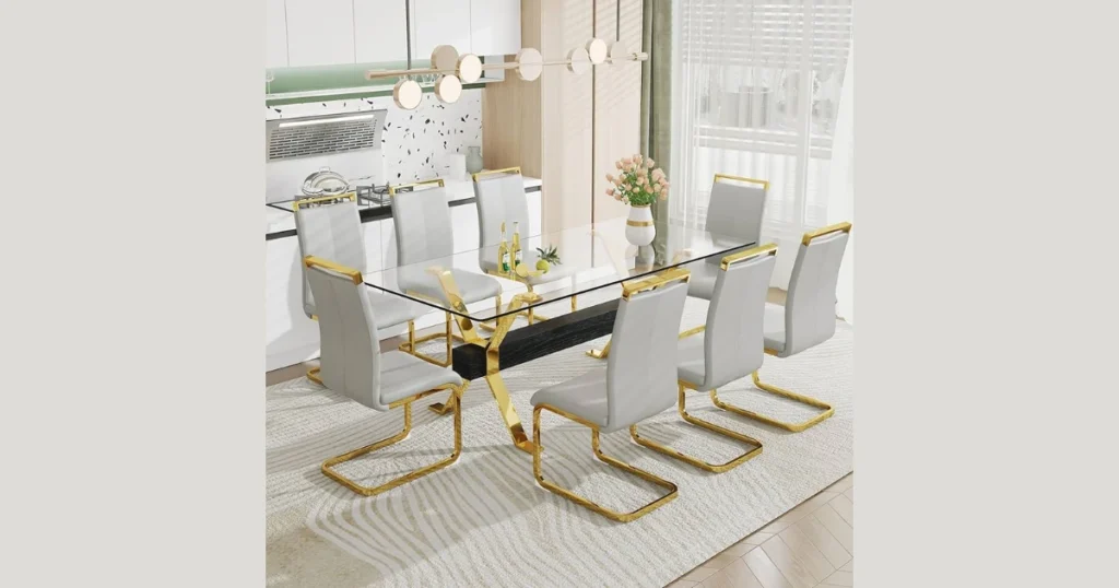 Modern Glass Top Rectangular Dining Table for Light Interiors
