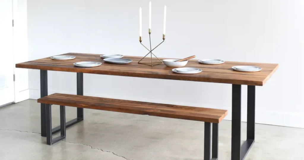 Industrial Style Rectangular Dining Table with Metal Frame