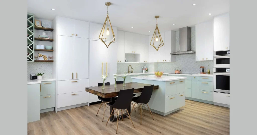 Modern Kitchen Island with Attached Dining Table Extension