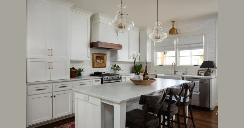 L-Shaped Kitchen Island with Built-In Dining Table