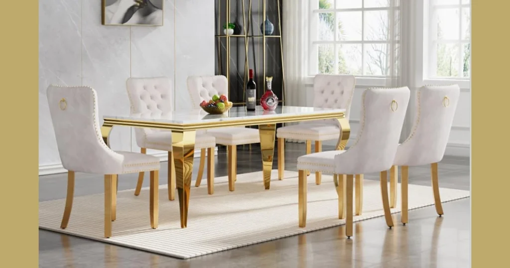 Marble Finish 70 Inch Dining Table for an Elegant Setting