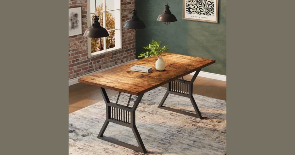 Industrial Style 70 Inch Dining Table with Metal Frame
