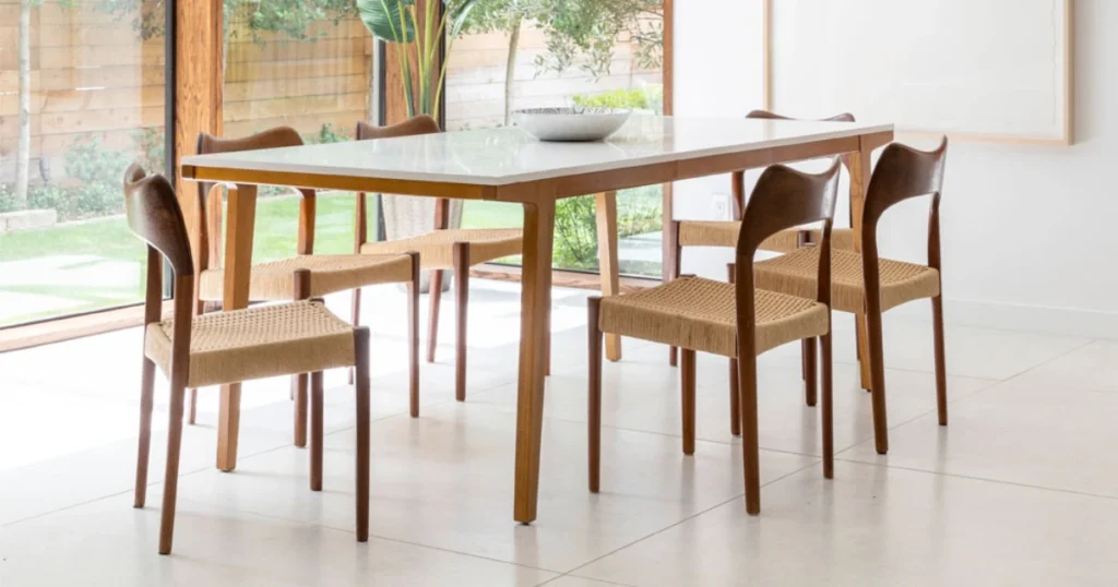 Mid Century Modern 70 Inch Dining Table with Tapered Legs