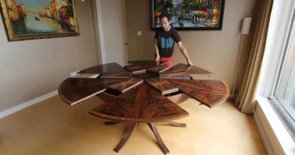 Extendable Dining Table for 12 with Hidden Leaves