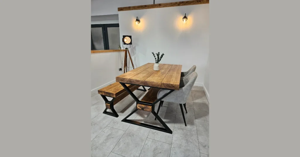Industrial Metal and Wood Dining Table for 12