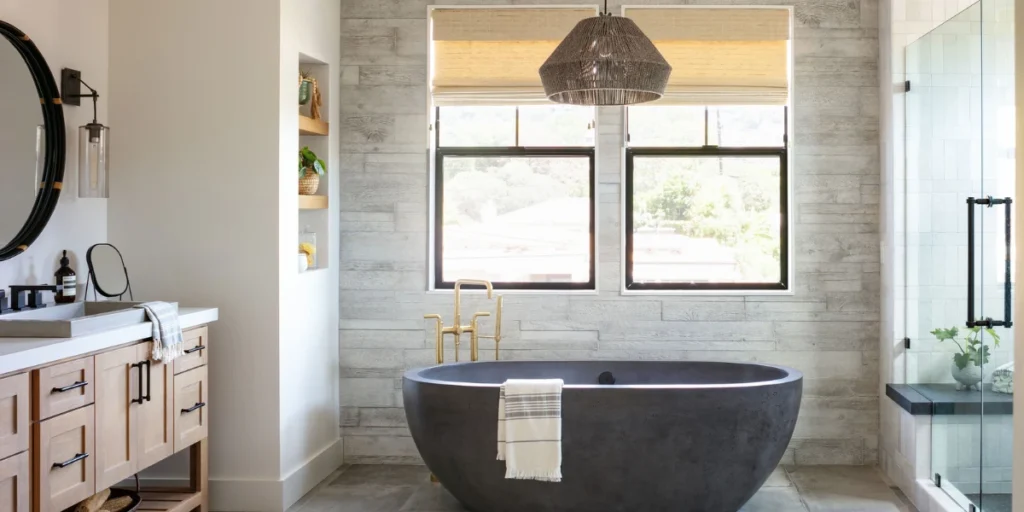 Bathroom Shiplap Behind the Bathtub for a Framed Look