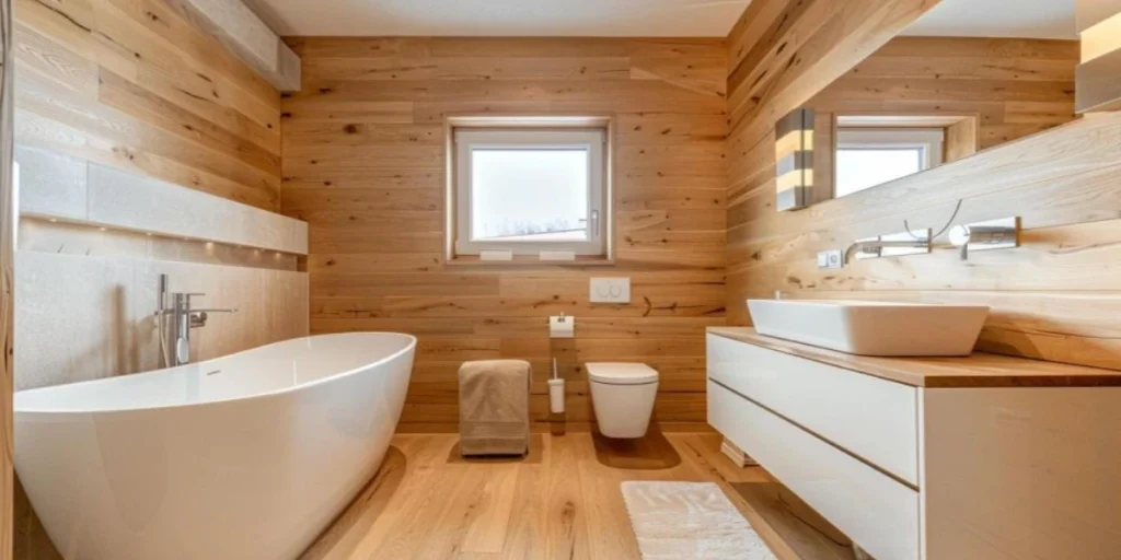 Warm Wood-Tone Bathroom Shiplap for a Cozy Feel