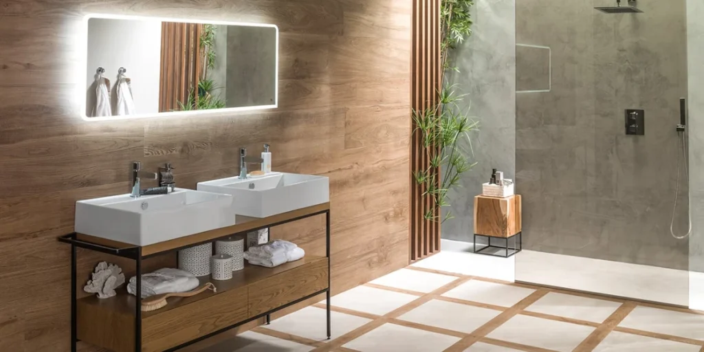 White Bathroom With Natural Wood Elements