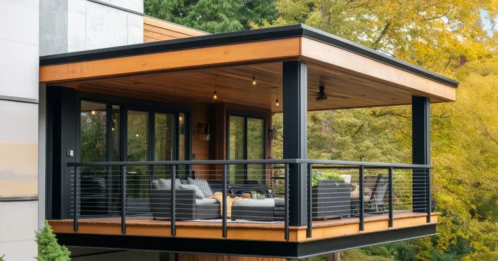 Cable Railing with Wide Wooden Deck Posts