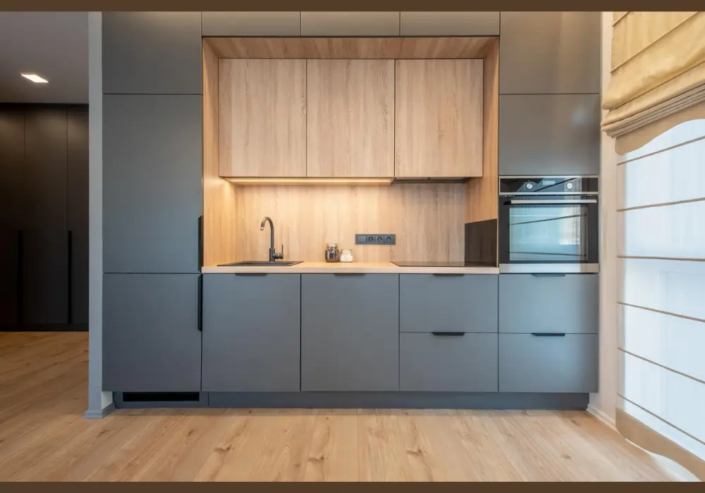 Charcoal Gray and Light Wood Scheme