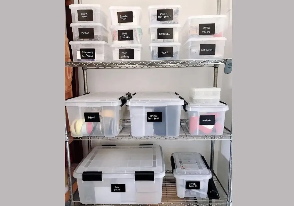 Clear Storage Bins with Labels