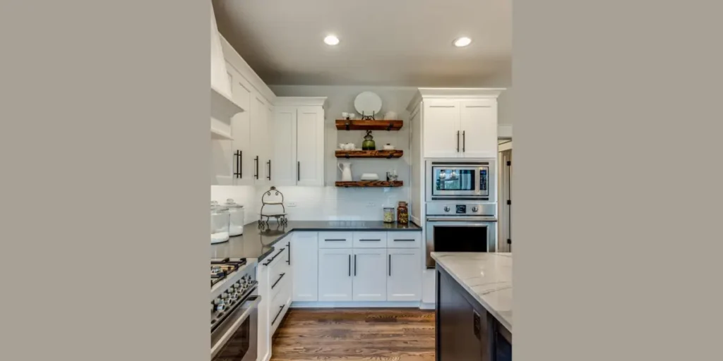 Floating Shelves Between Cabinets