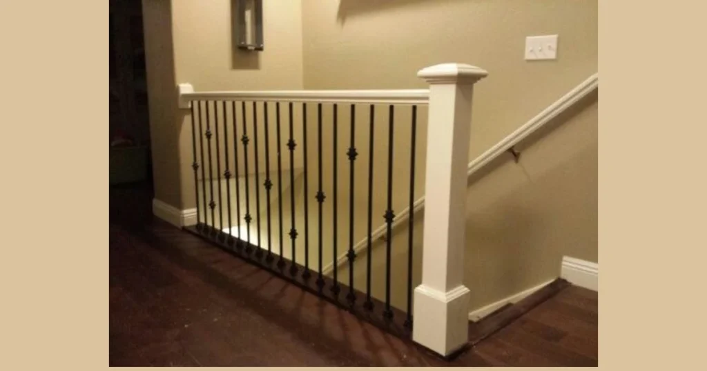 White Painted Wood Railing with Black Iron Balusters