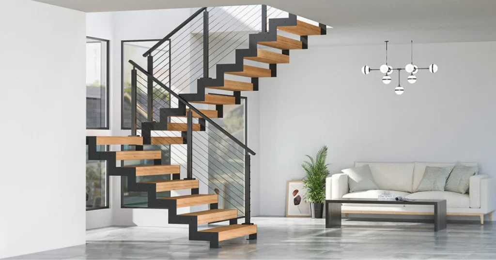 Floating Wood Handrail with Open Risers