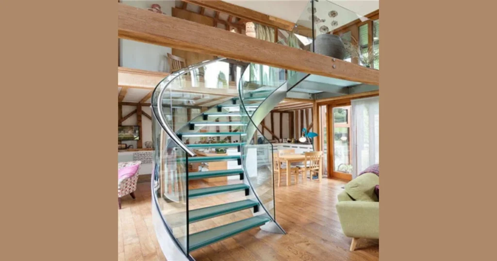 Curved Glass Stair Railing for Spiral Staircases