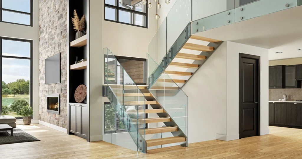 Glass Balustrade with Point Fixings for Floating Stairs