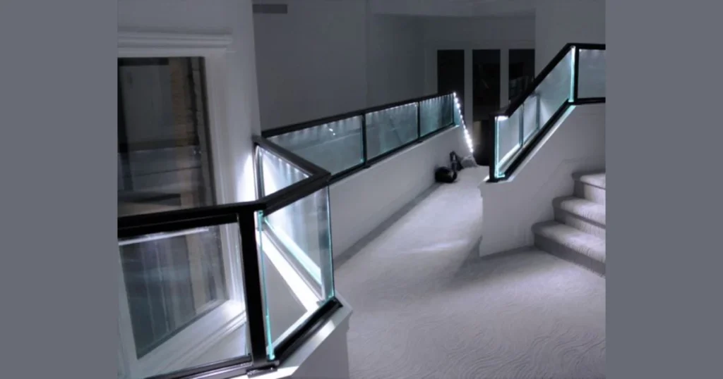 Glass Stair Railing with LED Lighting for Modern Homes