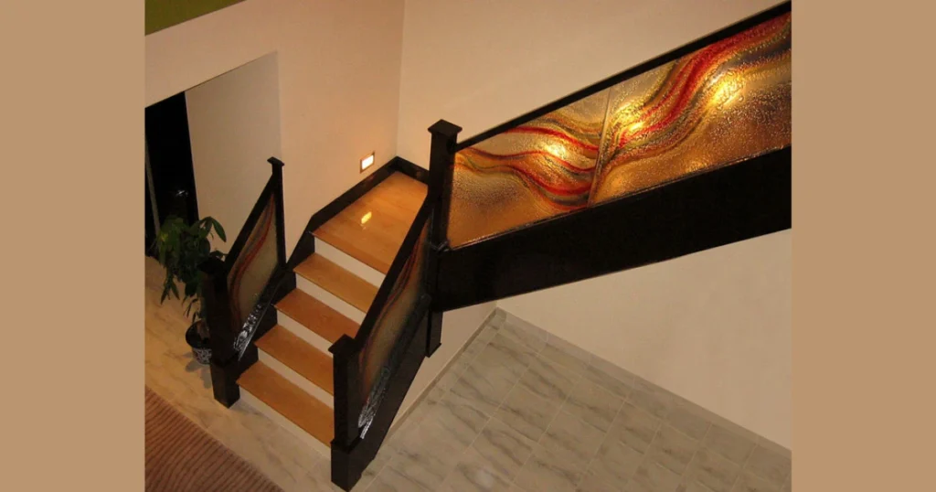 Etched Glass Stair Railing for Decorative Interiors
