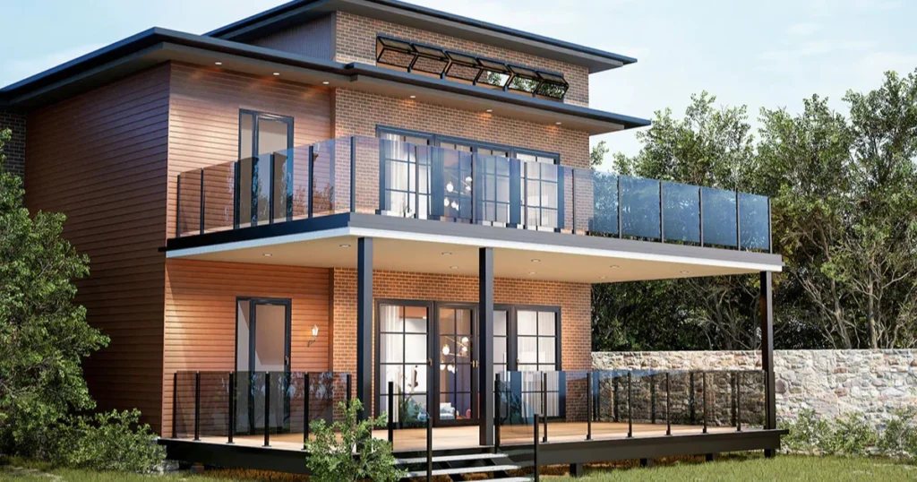 Glass Stair Railing with Wooden Posts for Mixed Style Homes