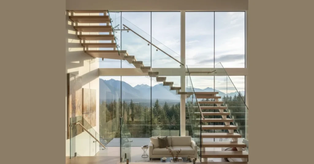 Full Height Glass Stair Railing from Floor to Ceiling