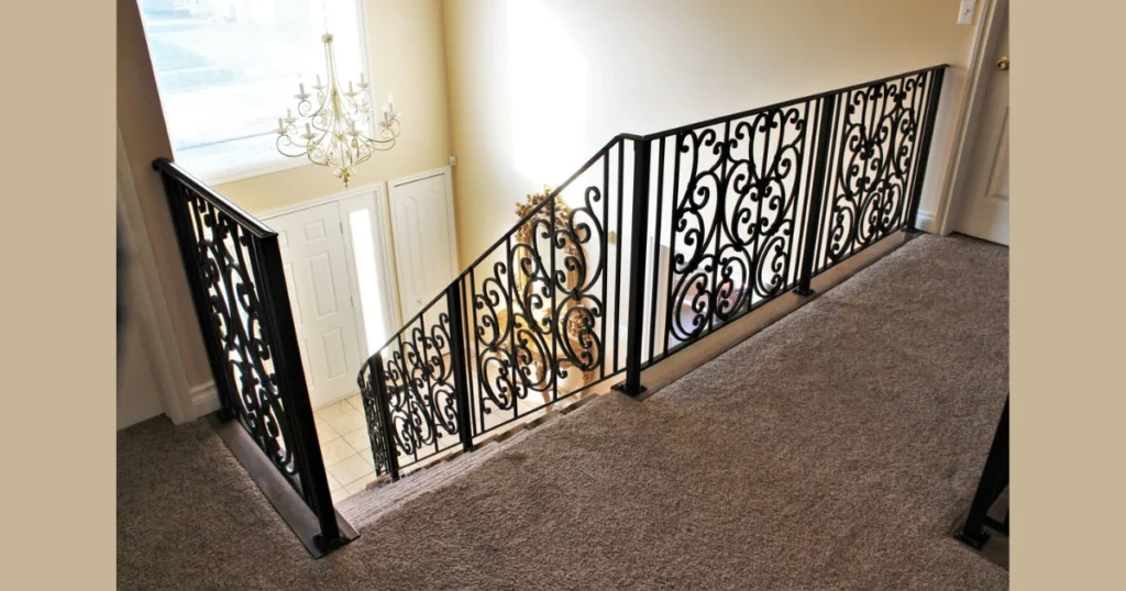 Rustic Wood and Wrought Iron Stair Railing