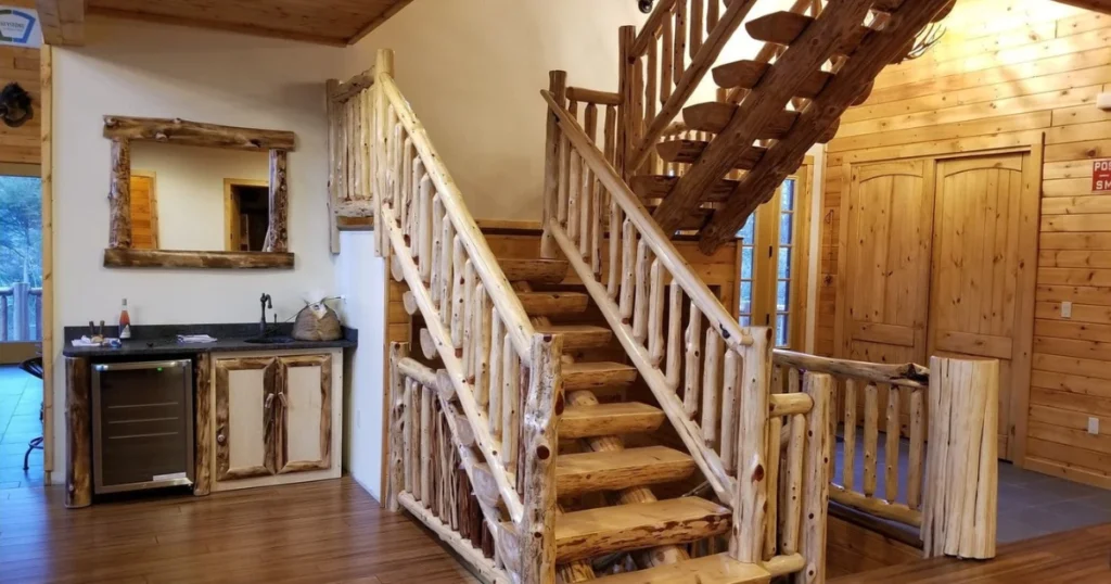 Log Style Rustic Stair Railing