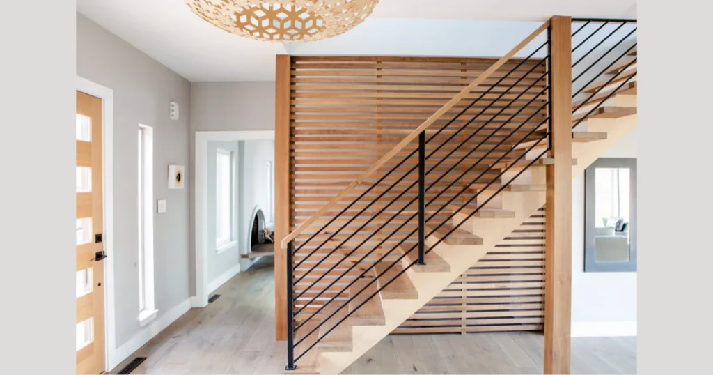 Rustic Horizontal Wood Slat Stair Railing