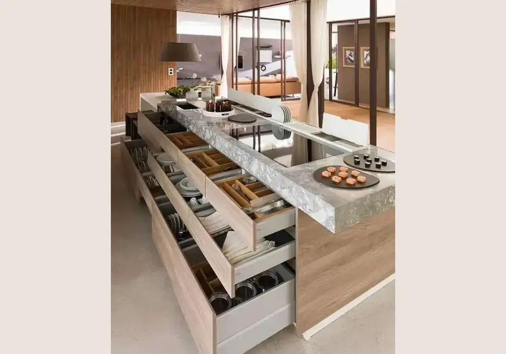 Kitchen Counter with Hidden Storage Compartments