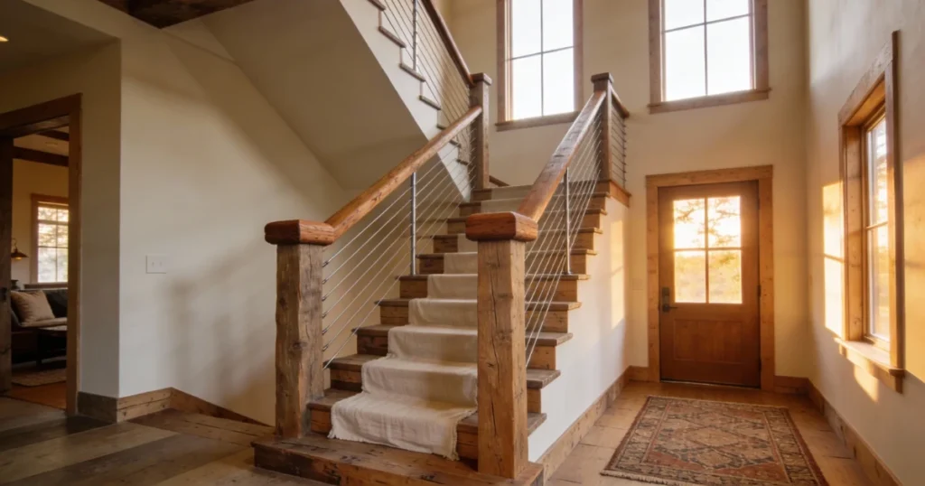Minimal Farmhouse Railing with Slim Wood Spindles