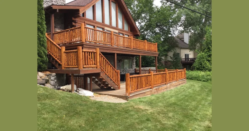 Rustic Log Backyard Railing Ideas for Cabin-Style Homes