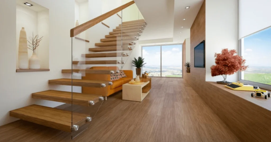 Rustic Glass and Wood Stair Railing