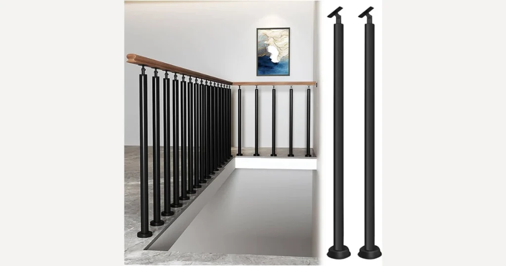 Modern Black Metal Stair Railing with Vertical Balusters