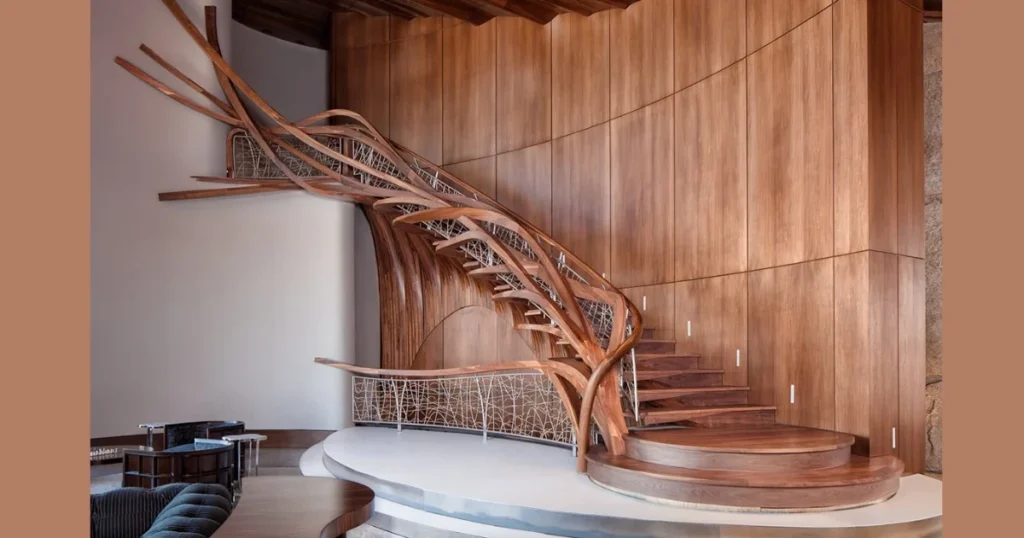 Curved Wooden Stair Railing for Grand Staircases