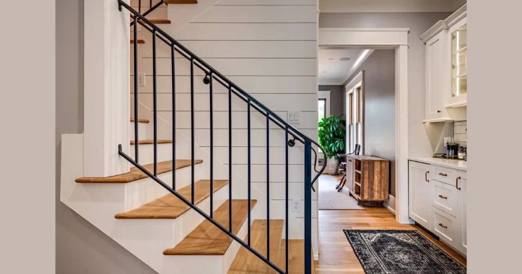 Farmhouse Style Wooden Stair Railing with Square Balusters